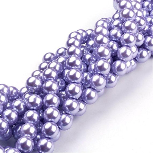 BD188 - 12mm Purple Pastel Lavender Glass Pearl Imitation Round Beads - 16 inch strand - Approx. 35 Beads - Hole Size: 1mm