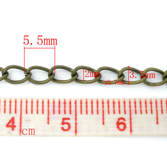 N113 - 10M (32.8 Ft) - Antique Bronze Tone Link-Opened Chain - 5.5x3.5mm