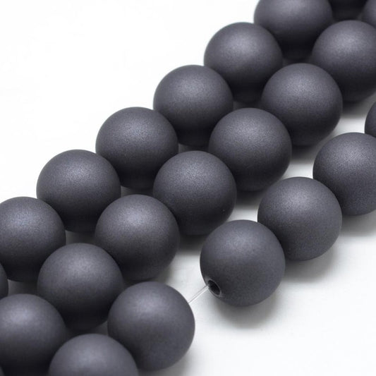 BD774B - 500 Beads - 8mm Dark Gray Matte Frosted Rubberized Acrylic Round Beads - Hole Size: 1.5mm
