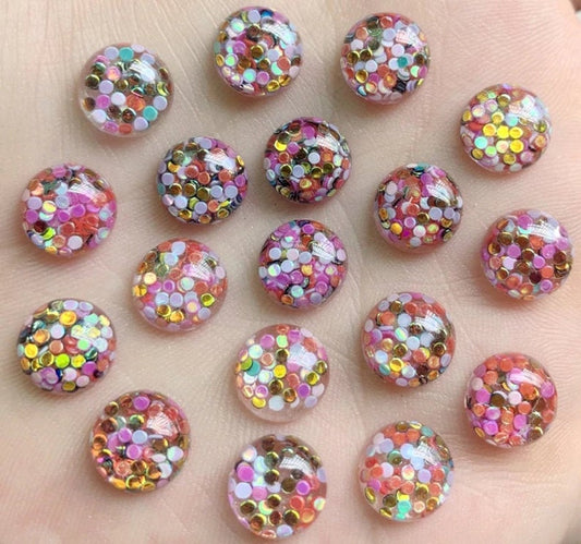 CA852 - 10 pcs Druzy Resin Embellishment Cabochons - 10mm - Glitter Style - Rainbow - Multicolor
