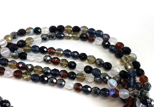 GB0001 - 100 pcs Czech Glass Fire Polish Round Faceted Beads - 6mm - Assortment - Hole Size: 1mm - Firepolish - Variety Pack - Mix - Luster