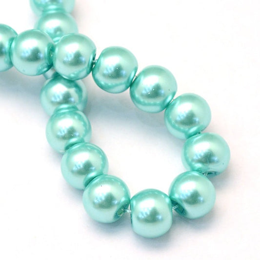 BD207 - 12mm Teal Blue Green Glass Pearl Imitation Round Beads - 16 inch strand (Approx. 30 Beads)