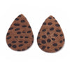 P253 - 10 pcs. Brown Leopard Faux Fur Leather Dangle Charms Pendants - Teardrop - 55mm (2.17") - Great for Light Earrings or Dangles! Double-Sided