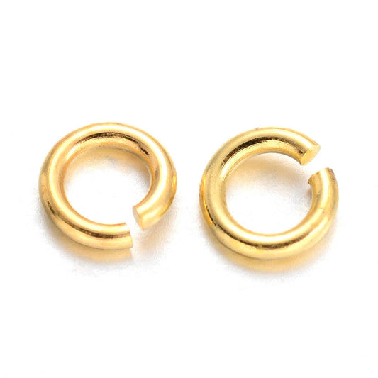 J189 - 500 pcs Gold Plated Open Jump Rings - 6mm - 18 Gauge (1mm Thick) - Made of Brass
