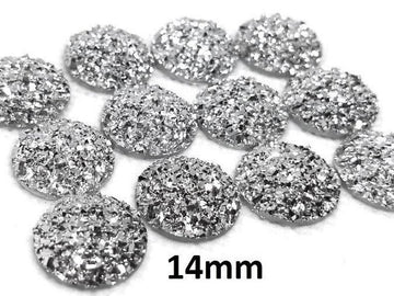 CA676 - 10 pcs Druzy Resin Embellishment Cabochons Silver - 14mm - Dome Circle