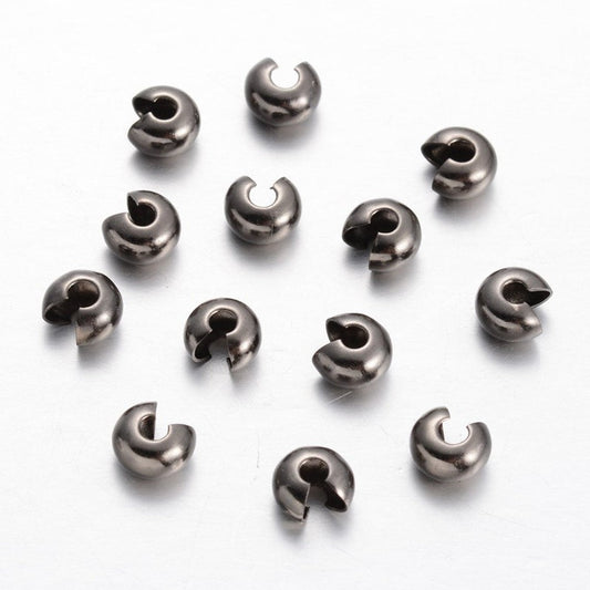 CR060 - 100 pcs Gunmetal Crimp Beads Smooth Ball Spacer Bead Covers - 5mm