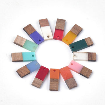 P2075 - 10 pcs. Assortment of Resin and Wood Rectangle Flat Pendant - 23mm x 9mm - (0.91" x 0.4") - SMALL - Great for Earrings and Necklaces!