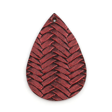 P1074 - 10 pcs Red Faux Leather Dangle Charms Pendants - Teardrop Braided Weave - 56mm (2.2") - Great for Light Earrings or Dangles! Double-Sided