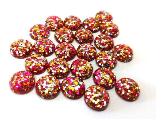 CA574 - 10 pcs Druzy Resin Embellishment Cabochons - 12mm - Glitter Style - Pink, Yellow and Silver