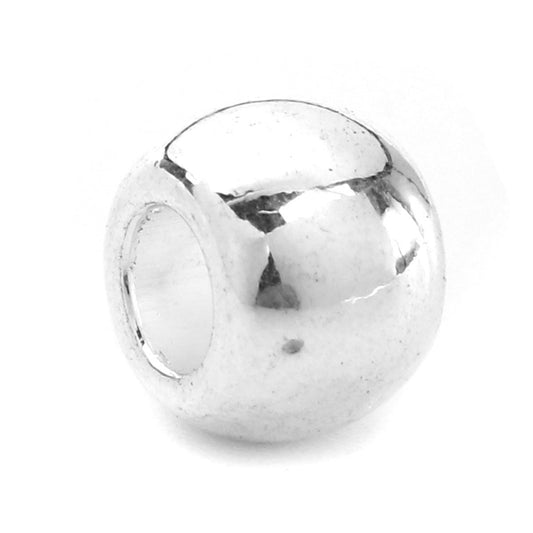 BD599 - 50 pcs Silver Plated METAL Smooth Ball Spacer Beads - 10mm - Large Hole: 4.4mm - Fits European Cords and Paracord!