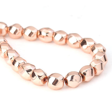 BD490 - 48 pcs. - 8mm Rose Gold Hematite Faceted Round Beads - 15 6/8 inch strand (40cm) - 0.9mm Hole Size - Grade A