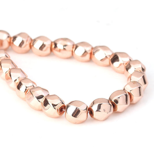 BD490 - 48 pcs. - 8mm Rose Gold Hematite Faceted Round Beads - 15 6/8 inch strand (40cm) - 0.9mm Hole Size - Grade A