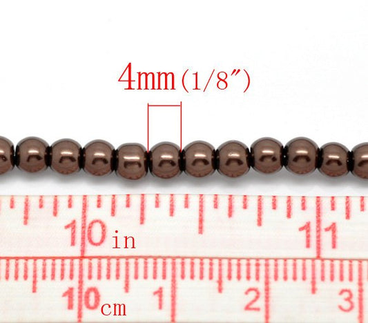 BD067 - 4mm Brown Coffee Glass Pearl Imitation Round Beads - 32 inch strand
