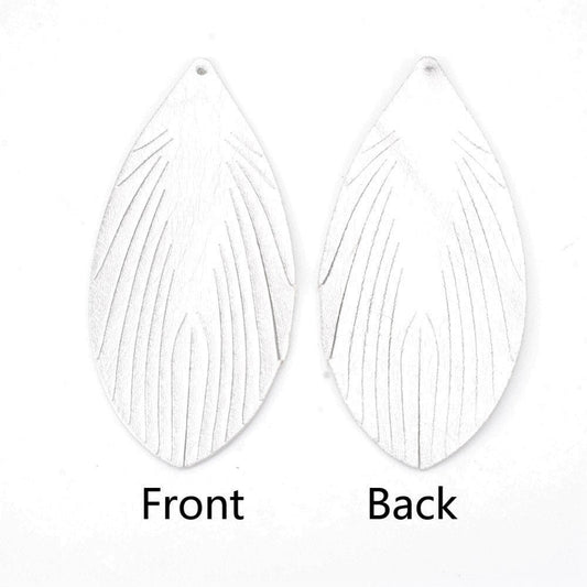 P1145 - 10 pcs White Faux Leather Dangle Charms Pendants - Feather - Shimmer- 90mm (3.54") - Great for Light Earrings and Dangles! Double Sided