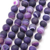 BD500 - 36 Beads - 10mm Natural Agate Purple Striped Frosted Round Beads - 15" strand - Approx 36-37 beads per strand - Hole Size: 1mm