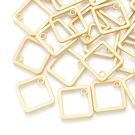 P1179 - 10 pcs Golden Matte Square Resin Dangle Charms Pendants with Hole for Dangles - 24mm - Great for Fringe Earrings, Necklaces, Dangles