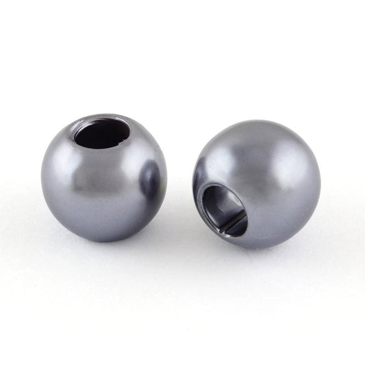 BD666 - 100 pcs Gray Smooth ABS Plastic Ball Spacer Beads - 12mm - Large Hole: 5mm
