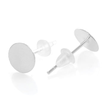 E352 - 4 pcs (2 Pairs) 925 Sterling Silver Earring Posts/Bases/Studs/Settings with Rubber Backs - 8mm Glue Pad