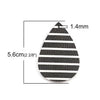 P1187 - 10 pcs. Black and White Stripe Faux Leather Dangle Charms Pendants - Teardrop - 56mm (2.2") - Great for Earrings! Double Sided - Style B
