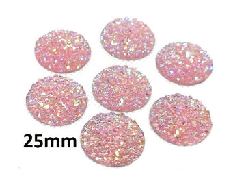 CA834 - 10 pcs Druzy Resin Embellishment Cabochons Light Pink Blush Multicolor - 25mm (1 inch) - Dome Style
