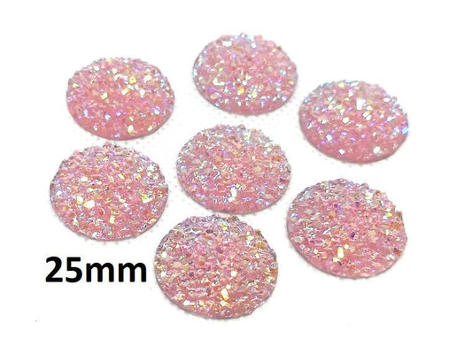 CA834 - 10 pcs Druzy Resin Embellishment Cabochons Light Pink Blush Multicolor - 25mm (1 inch) - Dome Style