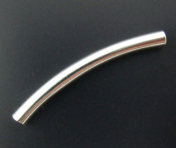 BD539 - 200 pcs. Silver Plated Noodle Tube Long Thin Smooth Curved Beads - 30mm x 3mm (1 1/8") - Made of Copper! High Quality! Hole Size: 2.5mm
