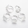 RB045 - 10 pcs. Silver Plated ADJUSTABLE RING BASES - Glue Pad 14mm - 17mm (Ring Size 7)