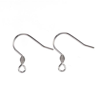 E538 - 100 pcs 304 Stainless Steel Silver Tone Earring Hooks with Spring - 18mm x 17mm - Hole Size: 2mm - Tarnish Resistant!