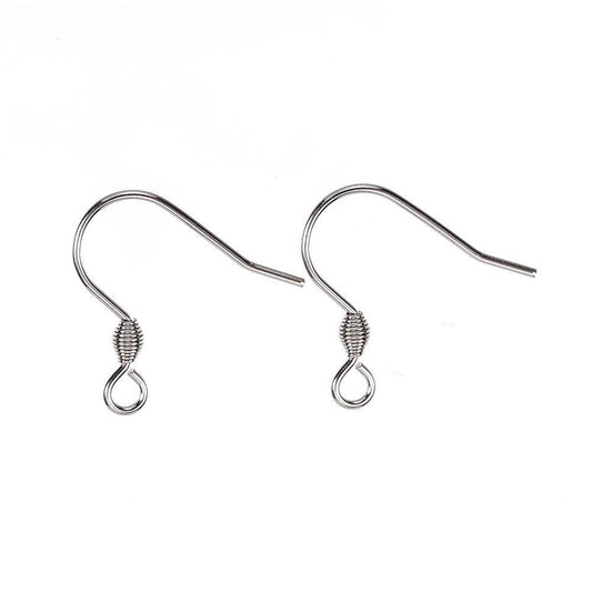 E538 - 100 pcs 304 Stainless Steel Silver Tone Earring Hooks with Spring - 18mm x 17mm - Hole Size: 2mm - Tarnish Resistant!