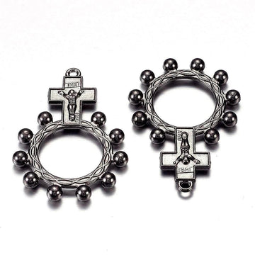 P570B - 100 pcs. Gunmetal Crucifix Cross Rosary Rings Charms Pendants - 46mm x 32mm - Hole Size: 2mm