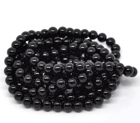 BD157 - 10mm Black Glass Pearl Imitation Round Beads - 16 inch strand