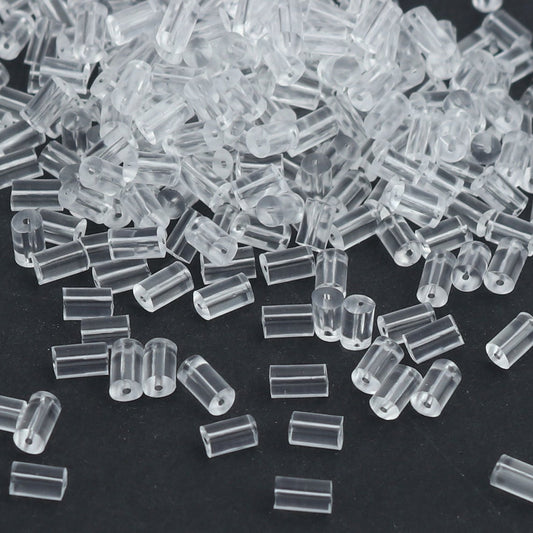 E789 - 2000 pcs (1000 Pairs) Clear Rubber Earring Back Stoppers - 4mm x 3mm - Cylinder Shape - Hole Size: 0.5mm