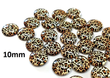CA785 - 10 pcs Circle Leopard Glass Round Dome Seals Tiles Cabochons - 10mm - Yellow
