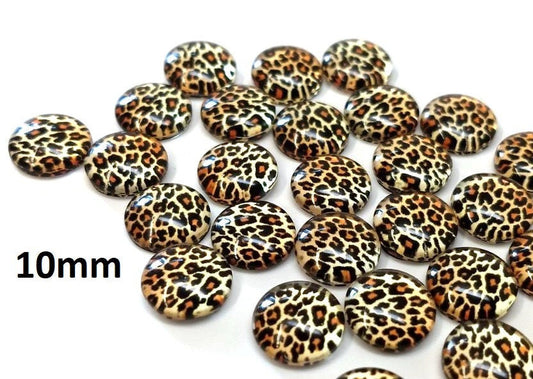 CA785 - 10 pcs Circle Leopard Glass Round Dome Seals Tiles Cabochons - 10mm - Yellow
