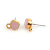 E731 - 10 pcs. Gold Plated with Pink Enamel Earring Posts Studs with Loop Cabochons Tacks- 10mm x 7mm Base - 16.6mm Length - Hole Size: 2.2mm