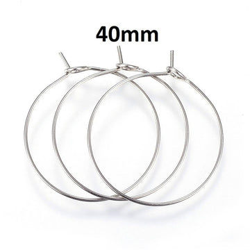W031 - 20 pcs. 304 Stainless Steel Wine Charm / Earwire Hoop Rings - 40mm - 21 Gauge (0.7mm Thick) - Tarnish Resistant! - Style A