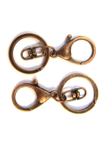 CL087 - 10 pcs. Antique Copper Tone Lobster Swivel Clasp and Key Ring - 69 x 30mm (2.72 inch) - Claw Clasps