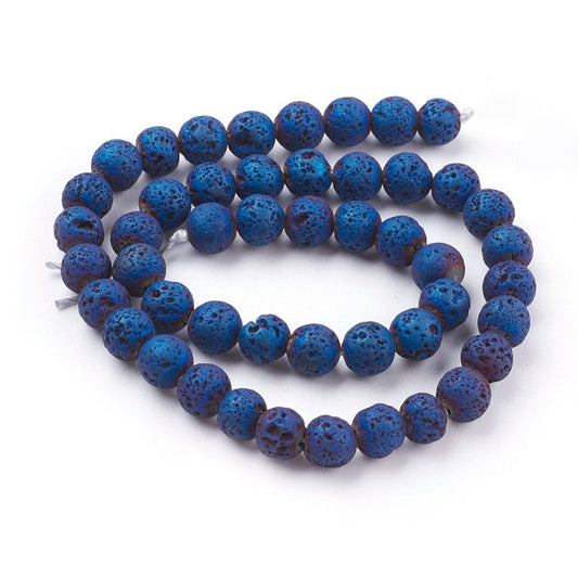 BD346 - 8mm Electroplated Rainbow Stone Lava Round Beads - 15.3" strand - Hole Size: 1mm - Approx. 48 pcs.