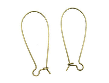E308 - 50 pcs (25 Pairs) Antique Bronze Kidney Earwire Earring Hooks -35x15mm - LARGE - 21 Gauge (0.7mm)