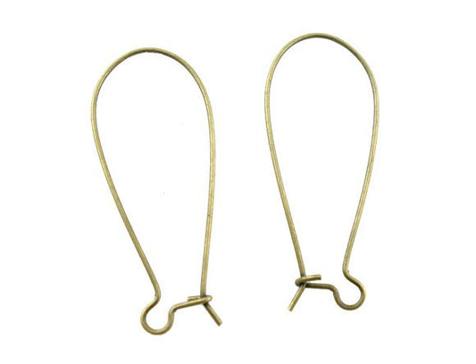 E308 - 50 pcs (25 Pairs) Antique Bronze Kidney Earwire Earring Hooks -35x15mm - LARGE - 21 Gauge (0.7mm)