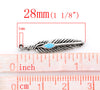 P198 - 10 pcs. Antique Silver Feather Blue Enamel Charms Pendants - 28x5mm