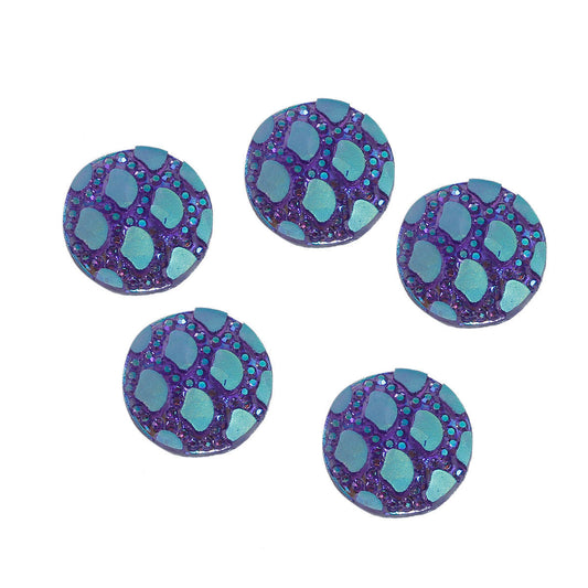 CA009 - 10 pcs Resin Embellishment Druzy Cabochons Purple Glitter with Dots Iridescent Multicolor AB - 12mm (1/2 in) - Pattern
