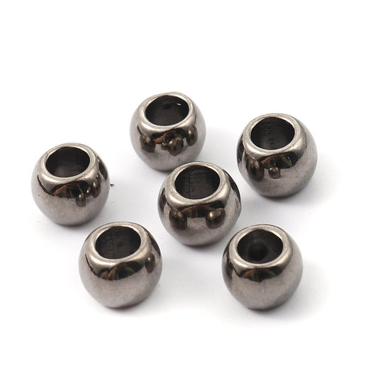 BD633 - 20 pcs Gunmetal Metal Ball Spacer Beads - 10mm - Large Hole: 5mm - Fits European Cords and Paracord!