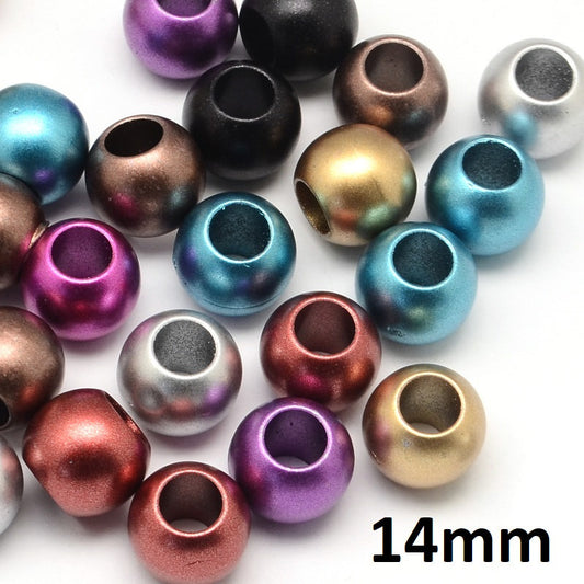BD683 - 75 pcs Assortment of Matte Acrylic Smooth Ball Spacer Beads - 14mm - Large Hole: 6mm - Fits European Cords and Paracord!