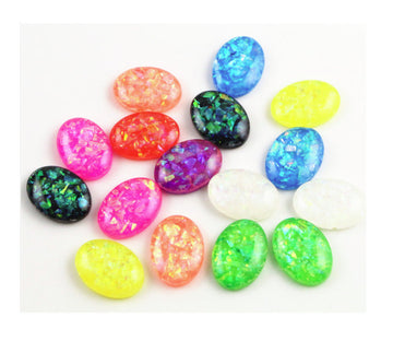 CA506 - 10 pcs Resin Embellishment Oval Cabochons - Assortment - Variety Pack - 18x13mm - 18mm x 13mm - 18x13mm - Mosaic Metal Foil