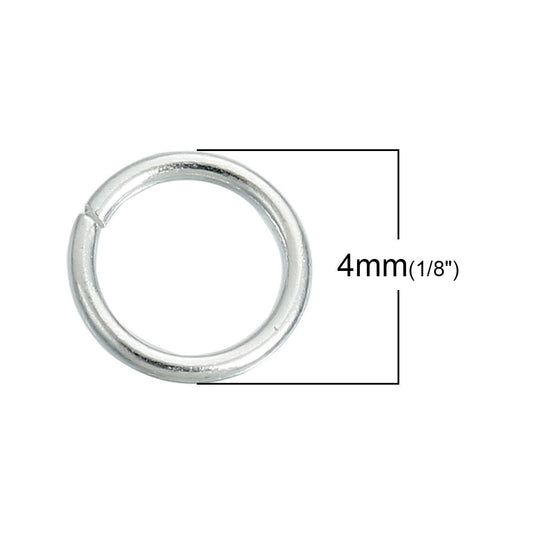 J079 - 5 pcs 925 Sterling Silver Open Jump Rings - 4mm - 22 Gauge - Platinum Plated
