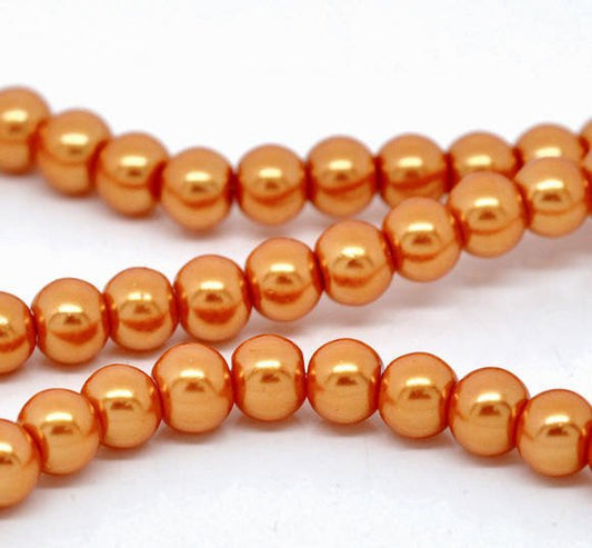 BD189 - 12mm Orange Glass Pearl Imitation Round Beads - 16 1/4 inch strand (Approx. 34 Beads) - Hole Size: 1.5mm