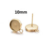 E381 - 10 pcs. 304 Stainless Steel Golden Earring Posts Studs Settings Bezels Cabochons Tacks with Loop - 10mm Glue Pad Setting - Parallel Loop
