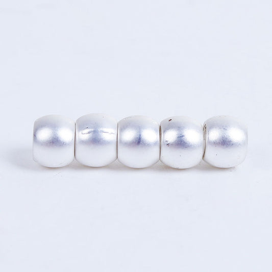 BD758 - 10 pcs Silver Plated Smooth Drum METAL Spacer Beads - MATTE - 7mm x 6mm - Large Hole: 3.9mm - Fits European Cords!