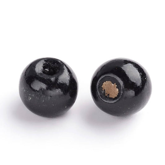 BD715 - 200 pcs Black Wooden Wood Round Spacer Beads - 8mm (0.32") - Hole Size: 2.5mm - Glossy